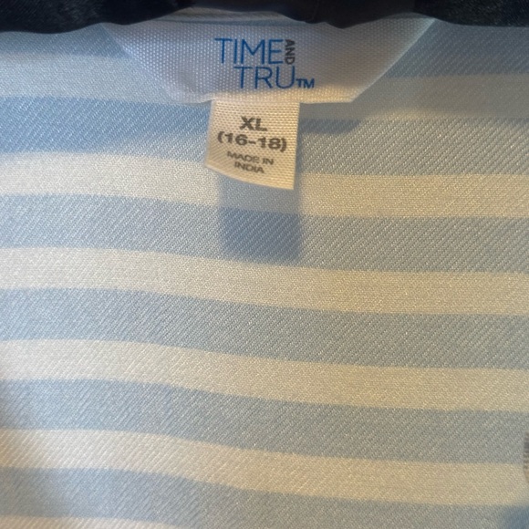 Time and Tru XL 16/18 Blue White Striped Button Up Shirt Short Sleeve Soft - Picture 3 of 4